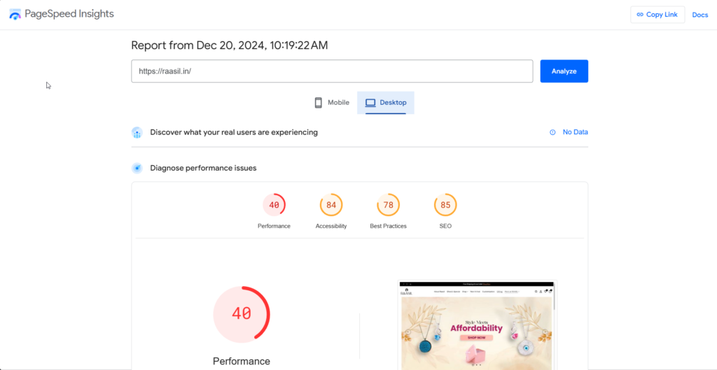 PageSpeed Insight – Desktop Score: 48